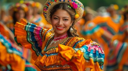 Fototapeta premium Cinco de Mayo fiesta dancer with traditional Mexican colorful costume