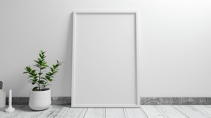 Blank photo frame mock up. picture frame mock up with dried flower decoration. Blank frame mockup on wall in modern interior. empty canvas mockup. 