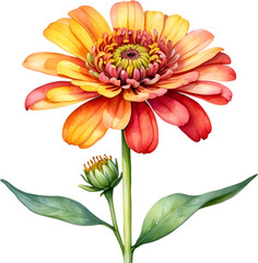 Watercolor painting of a Zinnia (Zinnia elegans) flower.