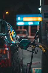 A car filling up fuel at a petrol station - obrazy, fototapety, plakaty