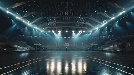 basketball arena, stadium, sports ground with flashlights