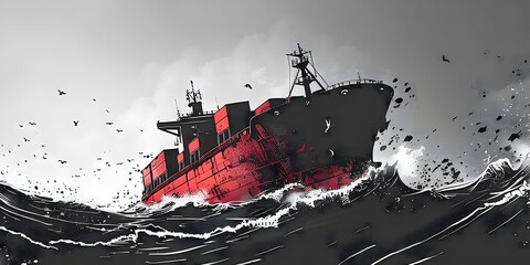 Sinking Ship Cargo Carrying Economy Downturn Symbols with Copy Space for
