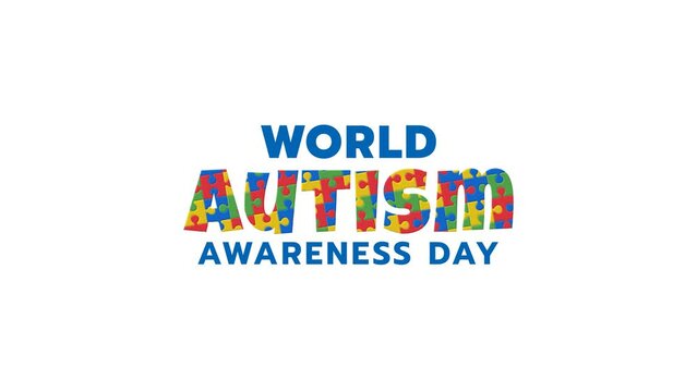 world autism awareness day text animation with puzzles that form the word autism. It 's suitable for banners, campaign, greetings, etc.
