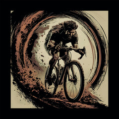 Racing Bicycle illustration for black T Shirt. - obrazy, fototapety, plakaty