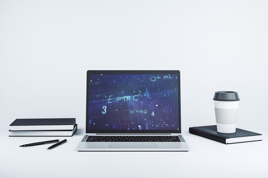 Creative scientific formula illustration on modern computer monitor, science and research concept. 3D Rendering