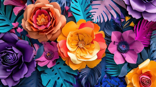 Art concept with paper flowers creation , Generative ai, 
