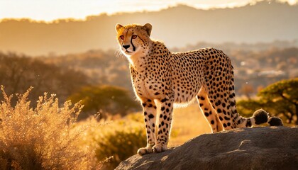 cheetah in serengeti national park, galden hour, wildlife, animals, Ai Generate
