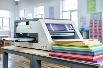 Modern paper cutting machine in the workspace