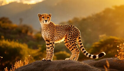 cheetah in serengeti national park, galden hour, wildlife, animals, Ai Generate - obrazy, fototapety, plakaty