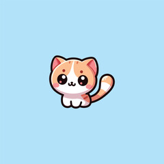 cute cat sticker with white border on blue background