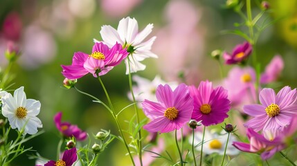 Obraz premium Delicate pink and white flowers in garden ,Generative ai, 