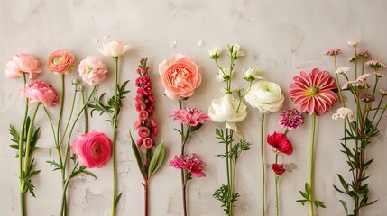 Flat lay assortment with beautiful flowers ,Generative ai, 
