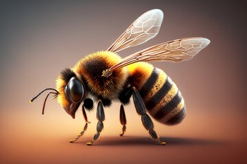 Bee gathering nectar isolated on brown background, pollen, honey - obrazy, fototapety, plakaty