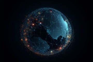 Obraz premium Connected to each other as a network all over the world, Blue Planet Earth in Space: A Rotating Globe Illuminated by Sunlight