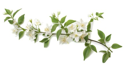 Jasmine branch with flowers and leaves isolated on white background ,Generative ai,