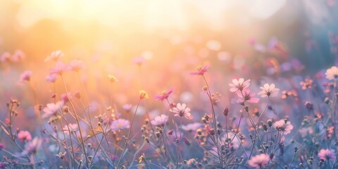 Sunset Glow Over Blossoming Flower Field
