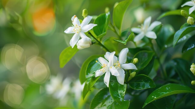 Jasmine flower growing on the bush ,Generative ai, 