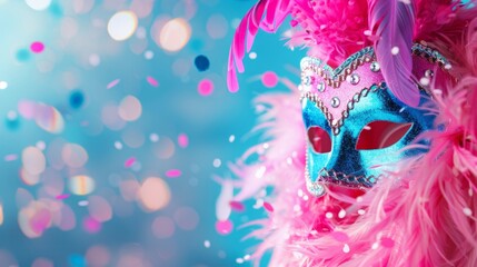 Vibrant Carnival Mask with Pink Feathers