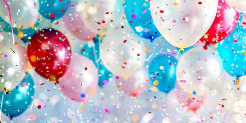 Festive Balloons with Colorful Confetti Background