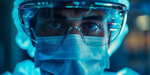 Surgeon Utilizing Smart Glasses to Access Critical Patient Data During a Delicate Medical Procedure - obrazy, fototapety, plakaty