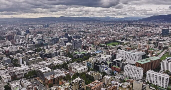 Bogota Colombia Aerial v1 drone flyover El Chico Norte capturing urban cityscape, military school and university in El Pedregal Usaquen and mountain landscape - Shot with Mavic 3 Cine - November 2022