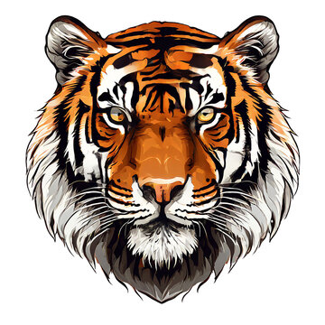 High-quality tiger face vector art PNG on white background.