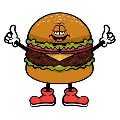 Big Hamburgers mascot cartoon character with thumb up gestures. Best for mascot, sticker, and logo for fast food restaurant