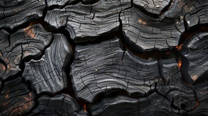 Blackened Burnt Wood Texture with Glowing Embers