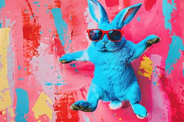Tafelkleed Pop art Easter collage. Easter bunny with sunglasses, hand drawn greeting cards © bit24