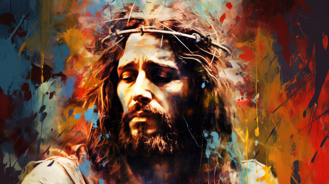 Jesus Christ with crown of thorns. Renaissance oil painting. Easter celebration
