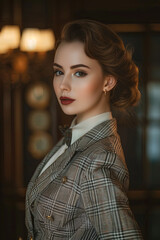 Fototapeta premium A beautiful woman wearing a 1930s tailored suit