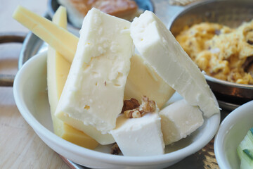 Cheese platter with different kinds of cheese