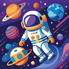 Naklejka premium Colorful cartoon of an astronaut Illustrator and vector graphics