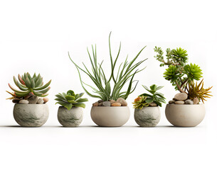 Fototapeta premium Set of green plant pots With leaves and flowers. Vector. Realistic illustration. lonely shadow on a white background