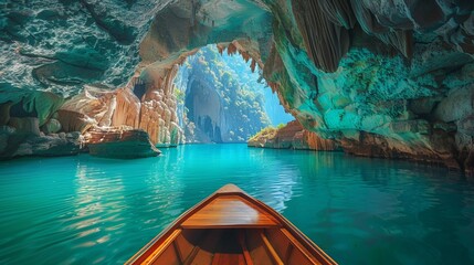 Capture the essence of adventure in a stunning wide-angle shot of mysterious caves Illustrate the excitement and wonder of delving into the unknown depths of these natural marvels