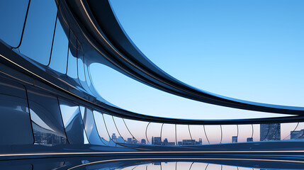 Low angle view of futuristic architecture, office skyscraper with curved glass windows