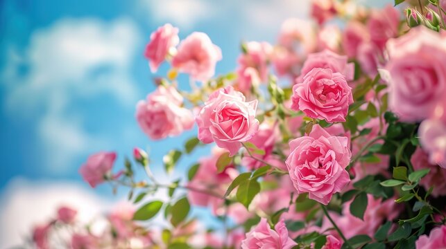 Selective focus shot of a pink rose blossom,Generative ai, 