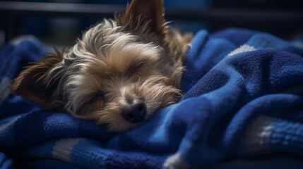 A Sleeping dog with blue tone background, blue theme background