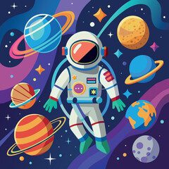 Colorful cartoon of an astronaut Illustrator and vector graphics