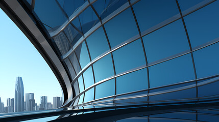 Obraz premium Low angle view of futuristic architecture, office skyscraper with curved glass windows