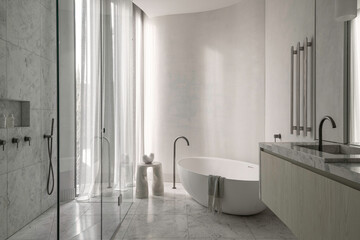 interior design bathroom with beautiful soft light in a luxurious and expensive house. 