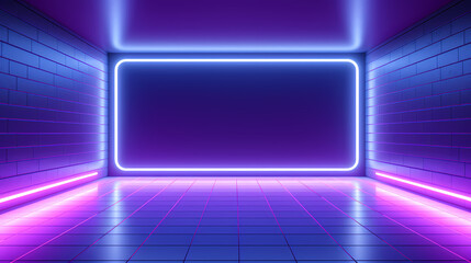 Empty room with neon lights, futuristic background for product presentation