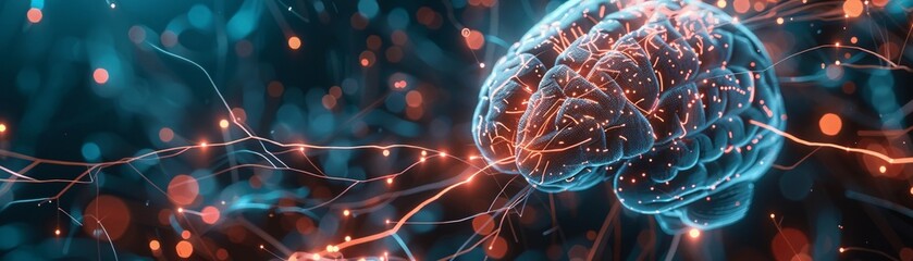 AI brain interface close-up - obrazy, fototapety, plakaty