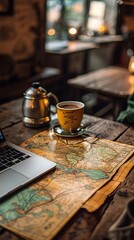 Fototapeta premium Digital nomad laptop and map close-up