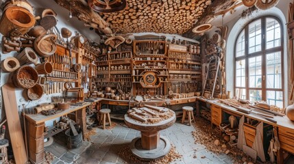 Traditional Woodworking Shop Full of Tools and Projects