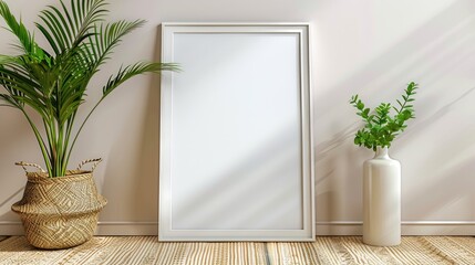 Frame and poster mockup in Bohemian style interior. 3d rendering
