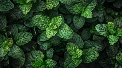 The aroma of fresh and juicy green grass, resembling mint, is the focus of this food background. - obrazy, fototapety, plakaty
