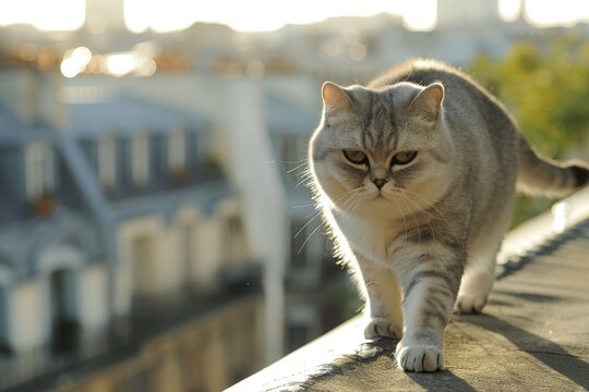 a cute cat walking on a rooftop