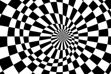 Vector abstract checkered background. Simple illustration with optical illusion, op art.