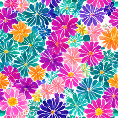 Fototapeta na wymiar Colorful Watercolor Spring Flowers